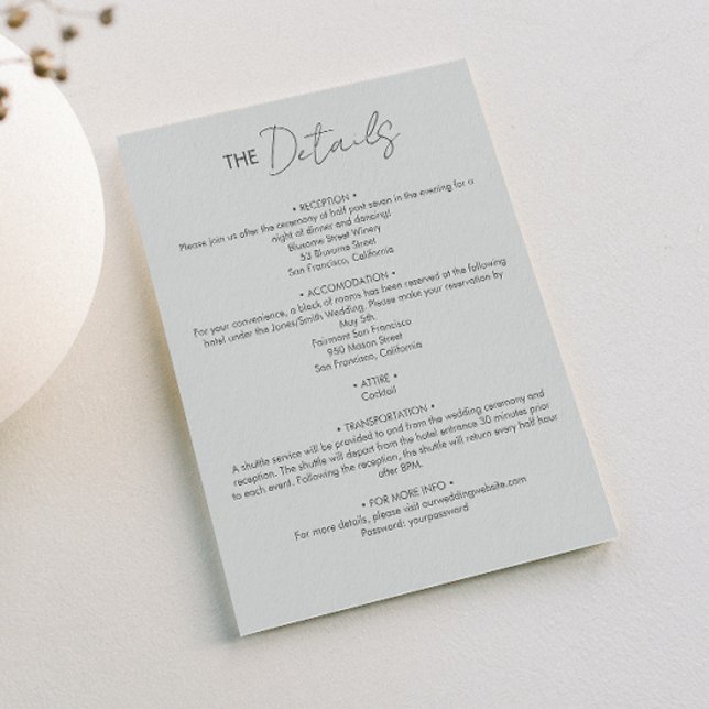 Recepción Tarjeta de detalles moderna y Minimalista (Subido por el creador)