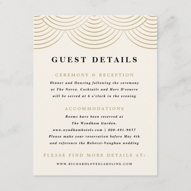 Recepción Tarjeta de detalles para invitados con luces de cu (Anverso)