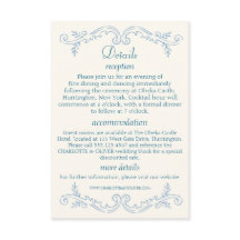 Tarjeta de detalles para invitados de boda en azul