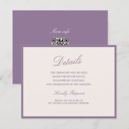 Recepción Tarjeta de detalles QR para boda en jardín malva