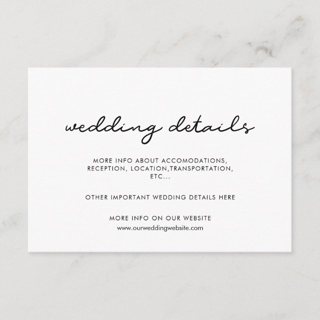 Recepción Tarjeta de detalles sencillos de boda (Anverso)