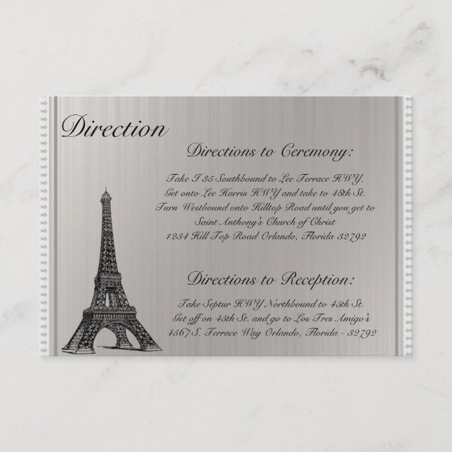 Recepción Tarjeta de dirección 3,5 x 5 Torre Eiffel Negra (Anverso)