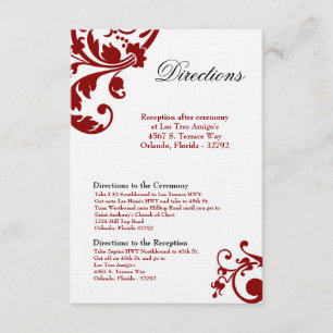 Recepción Tarjeta de dirección 3x5 Crimson Red Floral Filigr