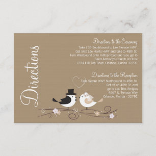 Recepción Tarjeta de direcciones 3x5 Boda Pájaros Novia Novi