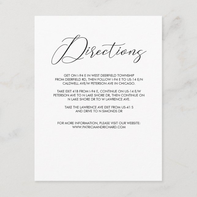 Recepción Tarjeta de direcciones de boda con letra moderna c (Anverso)