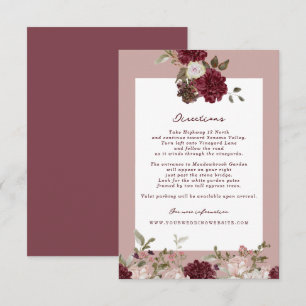 Recepción Tarjeta de Direcciones de Boda Floral Borgoña de O