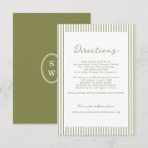 Tarjeta de direcciones de boda moderna en verde ol