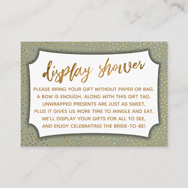 Recepción Tarjeta de ducha Sage Green & Gold Confetti (Anverso)