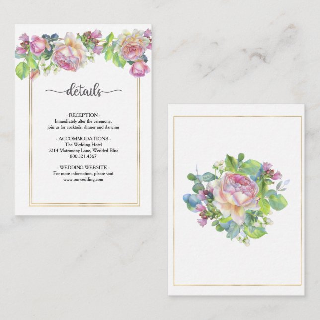Recepción Tarjeta de Encaje Floral Rosa Claro para Boda (Anverso / Reverso)