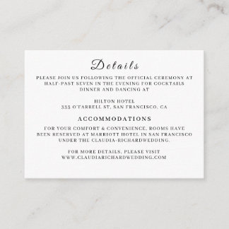 Recepción Tarjeta de Encerramiento de Boda Blanca Minimalist