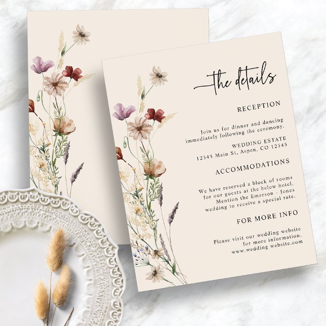 Recepción Tarjeta de Encerramiento de Boda Boho Flores Silve (Boho Wildflowers Wedding Enclosure Card
)