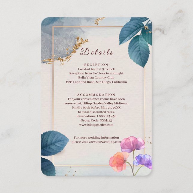 Recepción Tarjeta de Encerramiento de Boda Botánica Rústica  (Anverso)