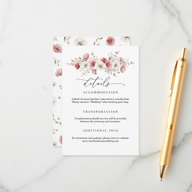 Recepción Tarjeta de Encerramiento de Boda con Flores Silves (Anverso/Reverso In Situ)