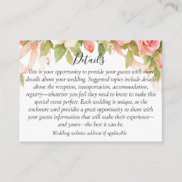 Recepción Tarjeta de Encerramiento de Boda de Rosa Floral Vi