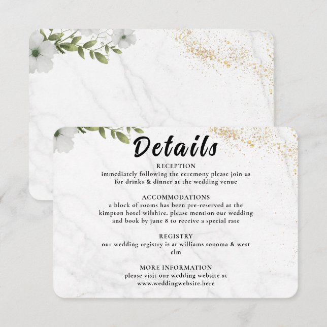 Recepción Tarjeta de Encerramiento de Boda Floral Elegante (Anverso / Reverso)