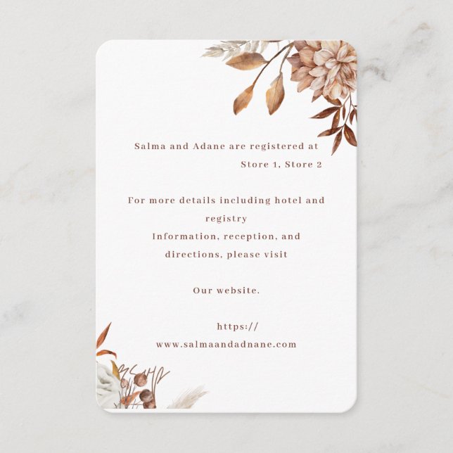 Recepción Tarjeta de Encerramiento de Boda Floral Rústica –  (Anverso)