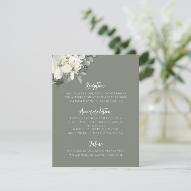 Recepción Tarjeta de Encerramiento de Boda Floral Verde Oliv (Anverso de pie)