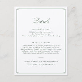 Recepción Tarjeta de Encerramiento de Boda Verde Oscuro