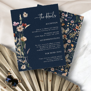 Recepción Tarjeta de Encierre de Boda Floral Boho Azul Marin