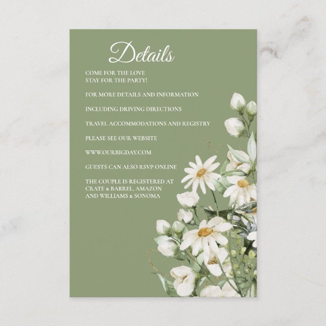 Recepción Tarjeta de Enclosure Boho Daisy Wildflower Detalle (Anverso)