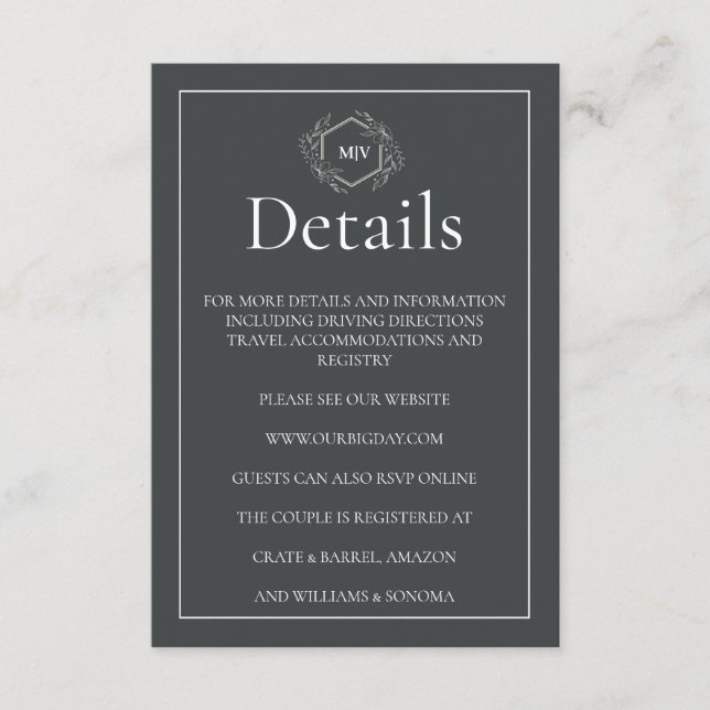 Recepción Tarjeta de Enclosure con Monograma de Código QR Gr (Anverso)