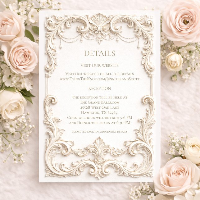 Recepción Tarjeta de Enclosure de Boda de Marfil Barroco Ele (Elegant Ivory Baroque Wedding Enclosure Card)