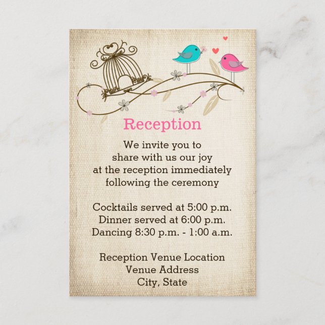 Recepción Tarjeta de Enclosure de Boda de Pájaros Caprichoso (Anverso)