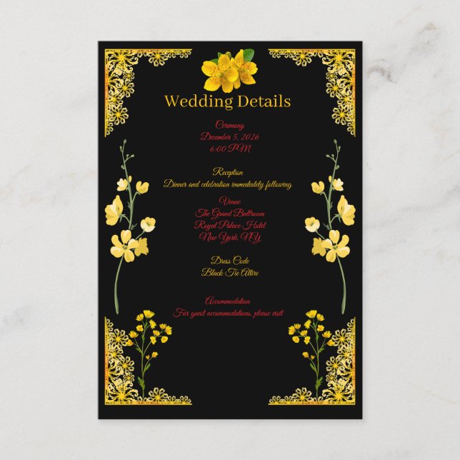 Recepción Tarjeta de Enclosure de Boda Negra y Dorada (Anverso)