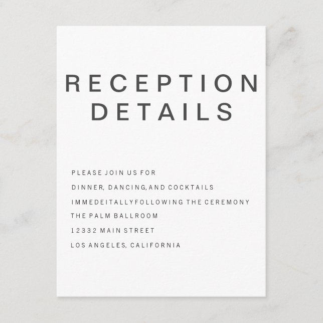 Recepción Tarjeta de Enclosure Minimalista de Nueva Goth (Anverso)