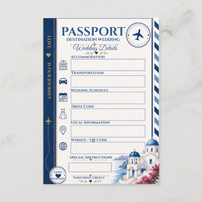 Recepción Tarjeta de Enclusión de Boda de Pasaporte (Anverso)