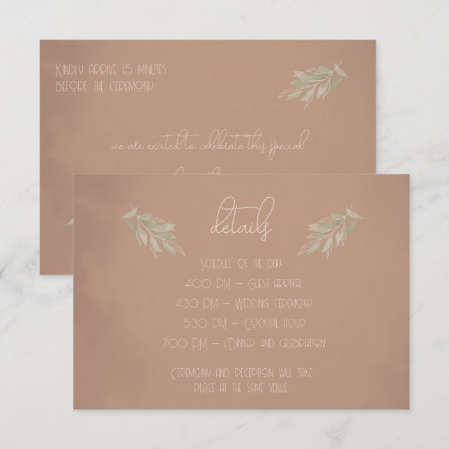 Recepción Tarjeta de Enclusura de Boda Boho de Terracota (Anverso / Reverso)