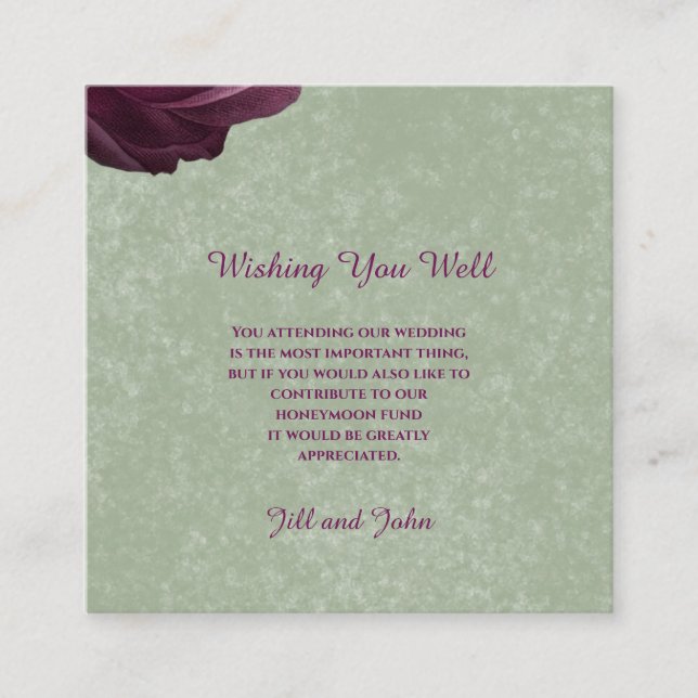 Recepción Tarjeta de Envoltorio Boda Verde Salvia (Anverso)