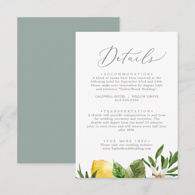 Recepción Tarjeta de envoltorio con detalles de limoneros mo (Anverso / Reverso)