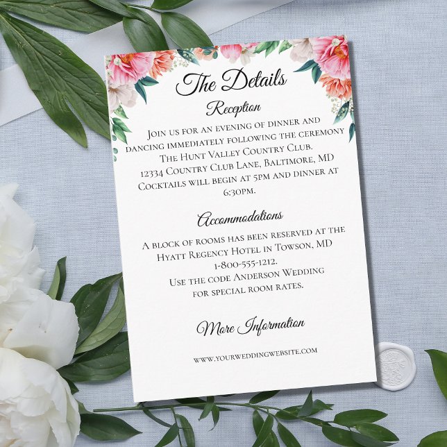 Recepción Tarjeta de envoltorio con detalles del Boda floral (Subido por el creador)