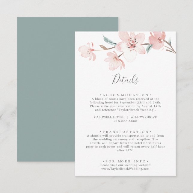 Recepción Tarjeta de envoltorio con detalles del cerezo de p (Anverso / Reverso)