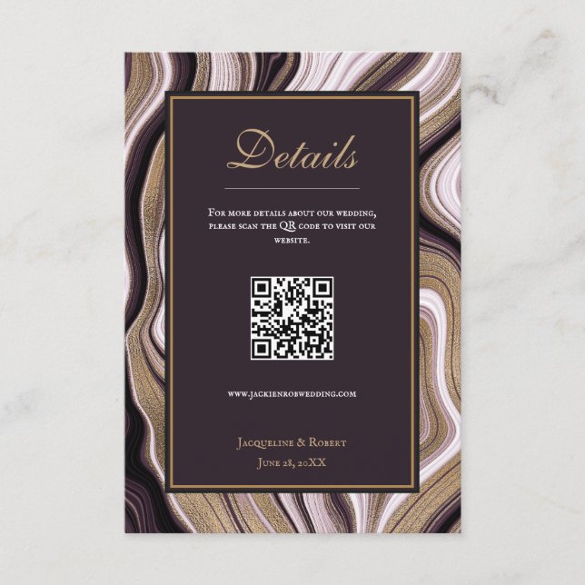 Recepción Tarjeta de envoltorio de Boda QRCode Purple & Gold (Anverso)