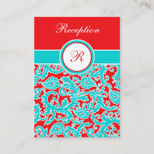 Recepción Tarjeta de envoltorio de Damask Monogram Rojo Azul