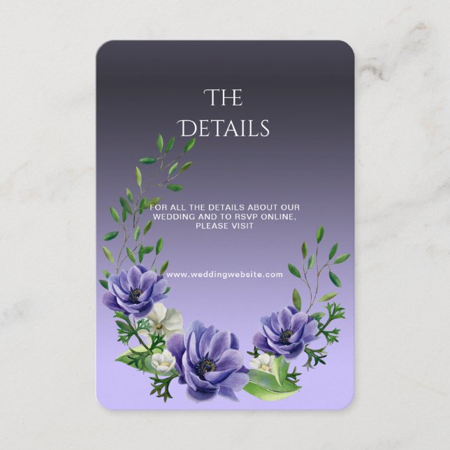 Recepción Tarjeta de envoltorio de detalle de flores púrpura (Anverso)