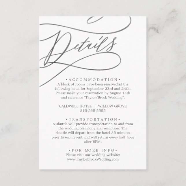 Recepción Tarjeta de envoltorio de detalles de caligrafía de (Anverso)