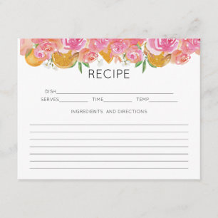 Recepción Tarjeta de envoltorio de receta floral rosa para e