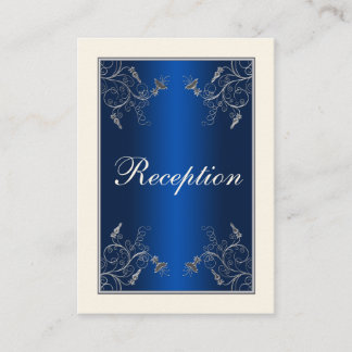 Recepción Tarjeta de envoltorio floral azul, marfil y platea