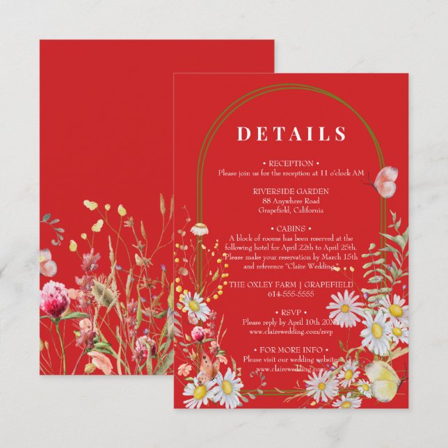 Recepción Tarjeta de envoltorio rojo de flor silvestre de ve (Anverso / Reverso)