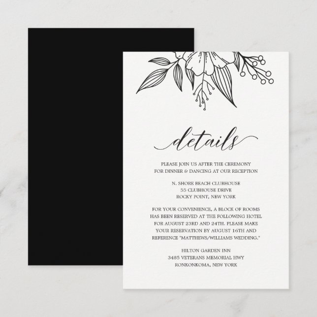 Recepción Tarjeta de envoltorio simple elegante Boda floral  (Anverso / Reverso)