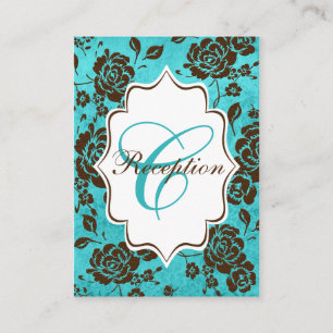 Recepción Tarjeta de envoltura Aqua Brown Floral Damask