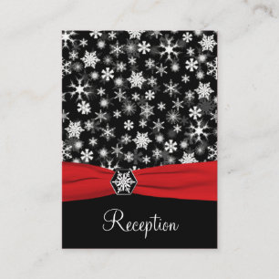 Recepción Tarjeta de envoltura Black, White, Red Snowflakes
