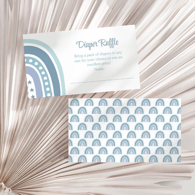 Recepción Tarjeta de envoltura Boho Blue Rainbow Diaper Raff (Boho Blue Rainbow Diaper Raffle Enclosure Card on a white dry palm leaf.)