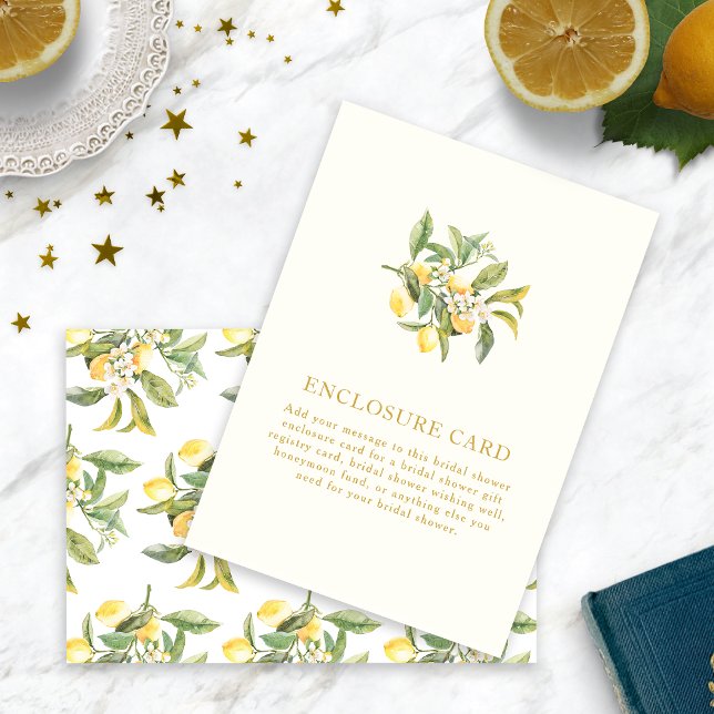 Recepción Tarjeta de envoltura de ducha de limón (Watercolor Lemon Floral Bridal Shower Enclosure Card by Painted Paperie
)