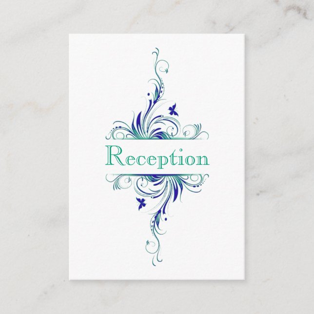Recepción Tarjeta de envoltura floral Blue Green White Aqua (Anverso)