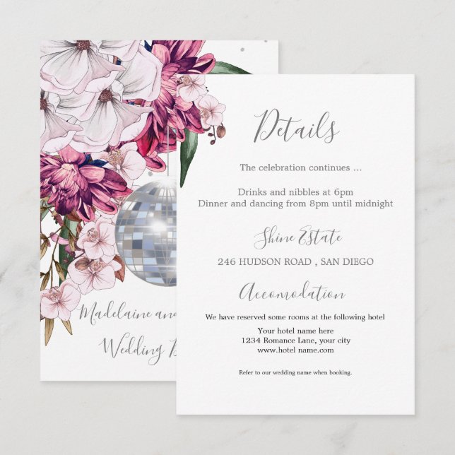 Recepción Tarjeta de envoltura para detalles florales de dis (Anverso / Reverso)