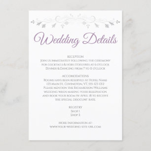 Recepción Tarjeta de envoltura Purple Gray Elegant Wedding D